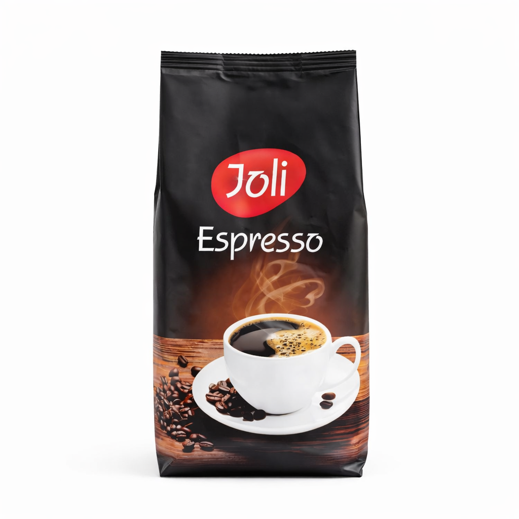 Joli Espresso coffee package with a cup and beans design on a white background